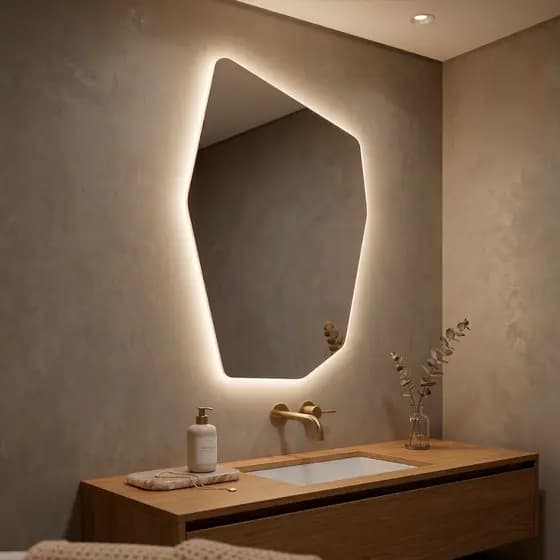 Espelho com Led Orgânico Moai 110x60cm Espelho Corpo Inteiro Decorativo para Banheiro Sala Quarto