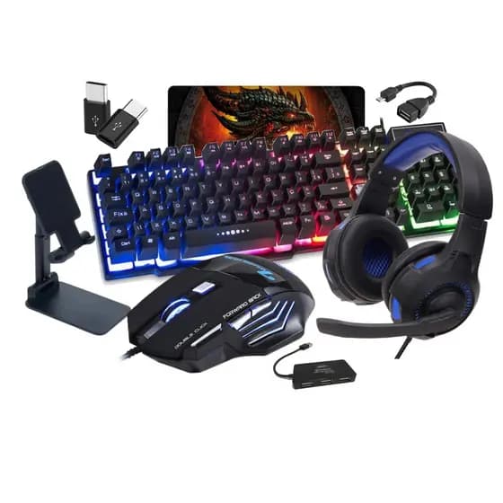 Teclado Led E Mouse Gamer Pc + Kit Cel Mobilador + Headset