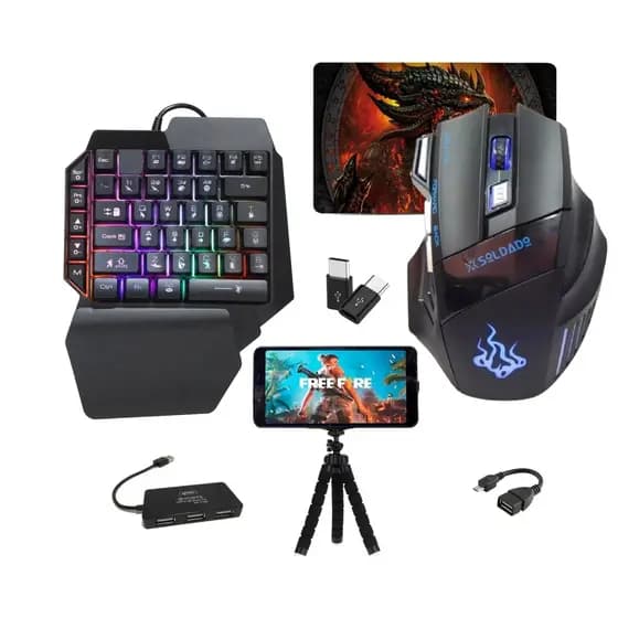 Kit Gamer Mouse E Teclado One Hand + Kit Cel Mobilador + Mouse Pad