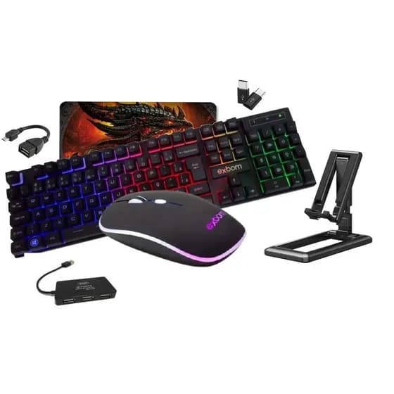 Mobilador Kit Gamer Teclado E Mouse Hub Otg Celular + Suporte