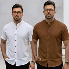 Kit 2 Camisa Masculina Linho Premium Gola Padre Manga Curta Luxo Elegante Versátil
