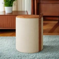 Puff Bia Linho banco banqueta decorativo pés envio imediato