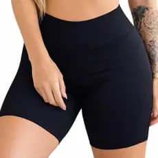 Short Academia Meia Coxa Feminino Cós Alto Poliéster Shorts Legging Fitness