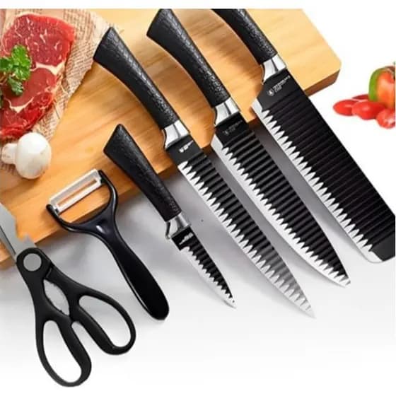Conjunto de Facas de Cozinha 6 peças multifuncionais profissionais, lâminas antiaderentes com aço inoxidável de alto car