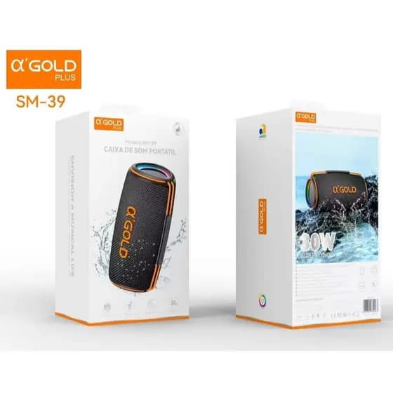 Caixa de Som Portátil A'gold Bluetooth 30W SM-39 TWS a Prova D' Água