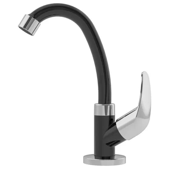 Torneira Preta Banheiro Lavabo Bica Alta Móvel Abs 1/4 Volta com Arejador Cromado