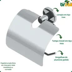 papeleira Suporte Papel Higiênico com Tampa em Aço Inox - Fixação Forte e Design Moderno