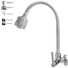 Torneira de Parede com Chuveirinho Flexível Inox 2 Jatos Cozinha Gourmet Cromada 1/4 Volta
