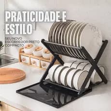 Escorredor de Louça Duplo com Porta Pratos e Talheres Compacto – Cor Sortida Preto ou Branco