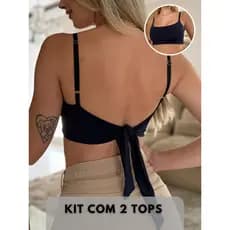 Kit 2 Top Cropped Feminino Fitness em Microfibra com Alças Reguláveis e Amarração nas Costas