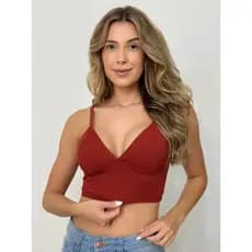 Top Cropped Feminino em Microfibra de Poliamida com Alças Reguláveis sem Bojo Fit Verão