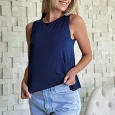 Camiseta Regata sem Mangas Soltinha em Viscose Premium Dupla Forrada Moda Fitness Academia