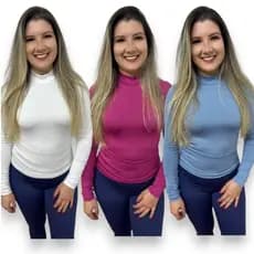 Blusa Cacharrel Feminina Gola Alta Manga Longa Suplex Segunda Pele Romantic