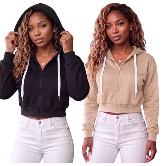 Blusa de frio Cropped  Moletom com Ziper  Capuz Curto