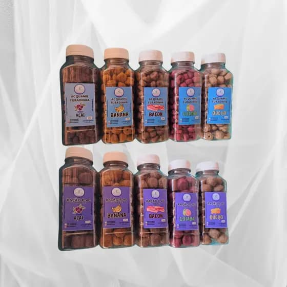 Compre 7 e leve 10 Rações Acquamil Furadinha.  (2 sabores de cada).