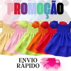 Vestido Infantil Feminino Lastex Manga Bufante Rodado Casual Bebê Criança Roupa de Menina