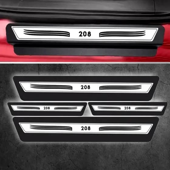 Kit 8 Peça Soleira Adesivo Porta compatível com Peugeot 208 - Prata