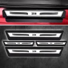 Kit 8 Peça Soleira Adesivo Porta compatível com Peugeot 208 - Prata