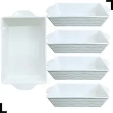 Kit 5 Travessas de Melamina Retangular  Branco Grande Para Cozinha Profissional 27cm