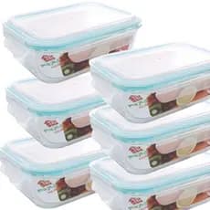 Jogo 6 Potes Vidro Grande Tampa Com Trava 1040ml Transparente Kit Marmita Fitness Organizar Alimento