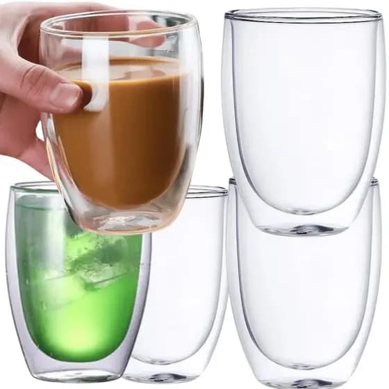 Conjunto 6 Copos Parede Dupla De vidro borossilicato Transparente Grande 450ml Suco Cerveja Chopp