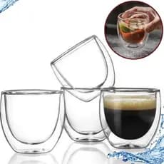 Jogo 4 Copo Duplo Vidro Isolante Parede Dupla 250 ml Cappuccino Café Expresso Chá Suco Cerveja Chopp