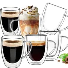 Jogo 6 Xicaras Vidro Duplo Conjunto Caneca Parede Dupla 350ml Isolamento Térmico Café Chá  Capuccino