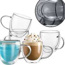 Jogo 6 Xícaras Vidro Duplo Isolante Parede Dupla 250 Ml Kit Copo Transparente Para Café Chá Suco