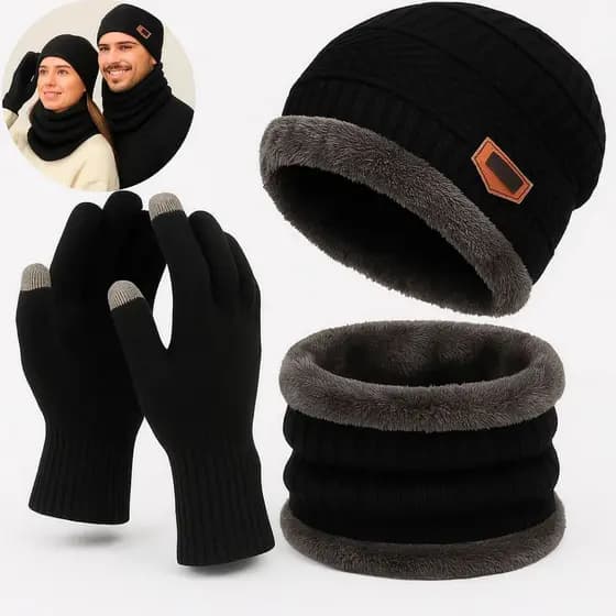 Kit Inverno Touca Gorro Cachecol Gola Luva Térmica Frio Intenso Masculino Feminino Forrado Unissex