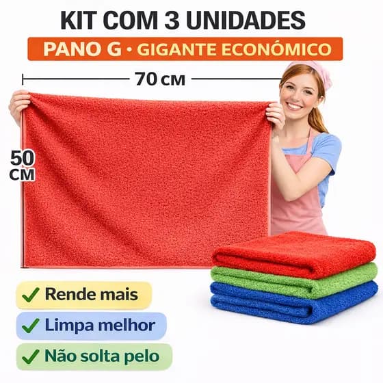 Kit 3 Pano de Chão Gigante Microfibra Multiuso Pano Para Limpeza