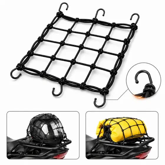 Rede Elástica Para Capacete E Bagageiro Carga De Moto Aranha com 6 Ganchos 30cm X 30cm Preto