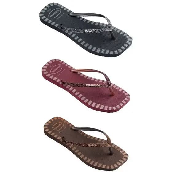 Chinelo Feminino Havaianas Slim Square Glitter Contour