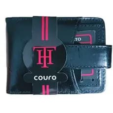 Carteira Masculina Couro Preta Porta Cartão Frontal com Fecho de Pressão Qualidade Pronta Entrega