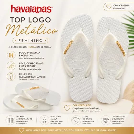 Chinelo Havaianas Top Logo Metálico Feminino Original Confortável Casual Praia