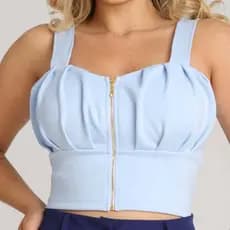 Blusa Cropped  Feminino Com bojo Neoprene Com Alças Com Zíper Na Frente Tendencia Moda