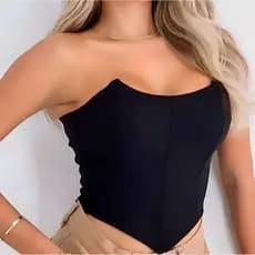 Cropped  Feminino Top Corselet Morcego Tomara que Caia Com Bojo Sustentável Tendencia  Suplex Com Barbatanas Bico V