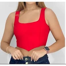 Blusa Cropped Feminino  Bico V Corselet Top Moda Tendencia Regata Tecido Suplex Tamanho Único Com Bojo