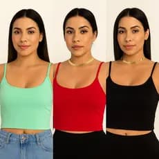 Kit 3 Cropped Feminino Regata Alcinha Fina Verão Confortável Forro Duplo Tendencia Tecido Suplex