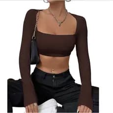 Top Cropped  Feminino Manga Longa Ajustado Decotado Suplex Forrado  Inverno Moda Blogueira