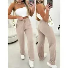 Calça Pantalona Lanzinha Feminina Cintura Alta Com Bolso Confortável  Outono/Inverno