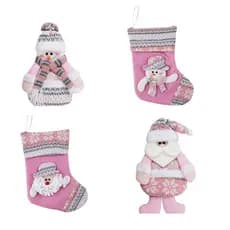 Fam Cherry Bota Noel Boneco de Neve + Pendente Noel Boneco de Neve Rosa Luxo Natal
