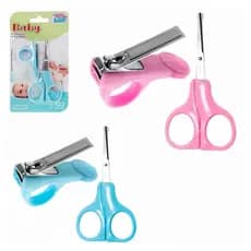 Kit Cortador e tesoura de Unha Bebe Baby Cuidados Manicure e Higiene Tesoura Cortador Rosa e Azul