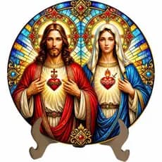 Mandala Sagrado Coração de Jesus e Imaculado Coração de Maria - Arte Estilo Vitral