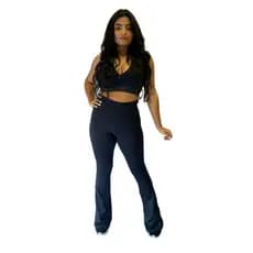Calça leg flare feminina cós alto suplex academia ginastica