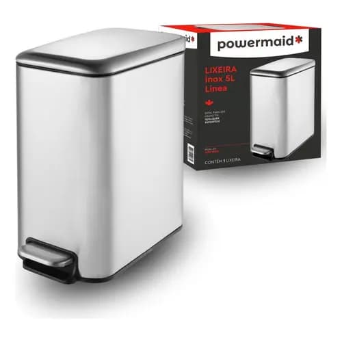 Lixeira Soft Close 5 Litros Inox C/ Pedal Balde Cesto Removível Slim P/ Banheiro Lavabo Cozinha Casa