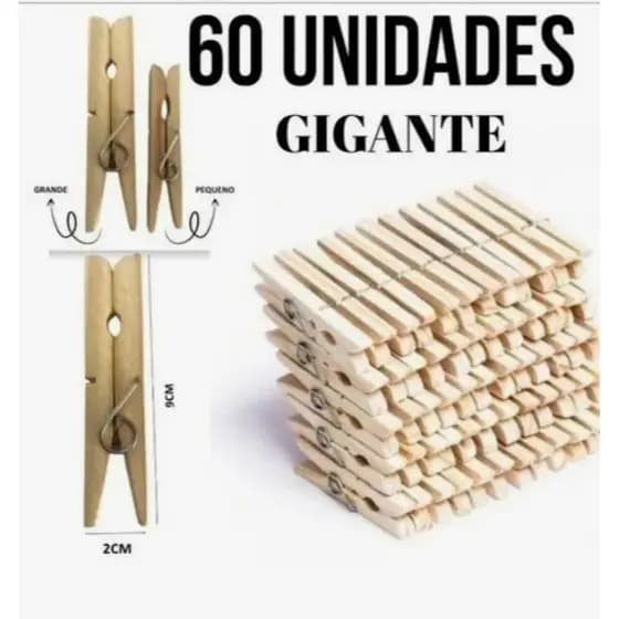 KIT 36 OU 60 Pregadores De Madeira Grande Gigante Prendedor Roupas