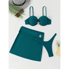 HT VEST Conjunto de Biquíni com Saia e Detalhe de Estrela do Mar 2025 XX546