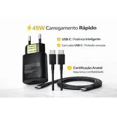 Carregador Turbo 45W Tipo-C Fast Compatível Galaxy S20 S21 S22 S23 S24 S25 Ultra/ Plus/ Note
