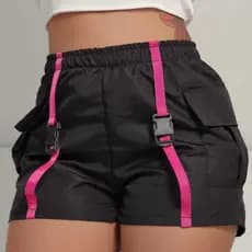 Short Feminino Streetwear com Fita e Fivela Moda urbana estilo coreano
