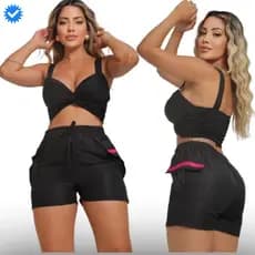 Short Tactel Feminino Bermuda Feminina Com Bolsos e Faixa